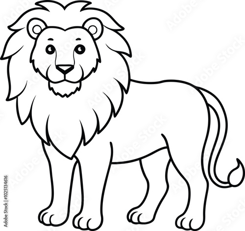 African Lion outline vector. Line art illustration icon and logo design. lion pencil drawing coloring book. Lion Sketch like silhpuette.