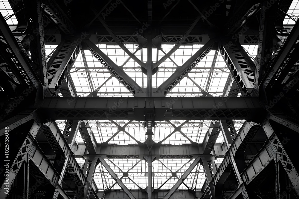 Intricate Steel Framework Beneath a Glass Roof Intricate Steel Framework Beneath a Glass Roof