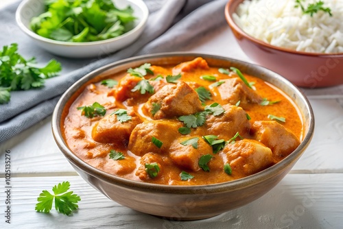 Rich and Creamy Butter Chicken with Basmati Rice and Fresh Cilantro