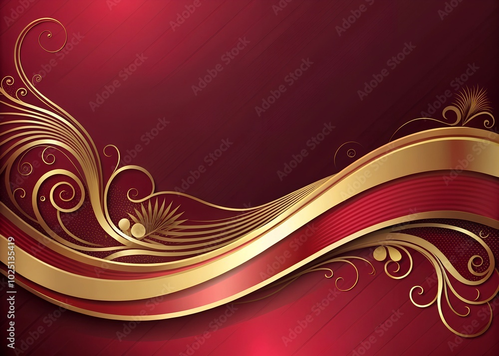 Deep Crimson Red Background with Bright Gold Embellishments and Flowing Curves Deep Crimson Red Background with Bright Gold Embellishments and Flowing Curves