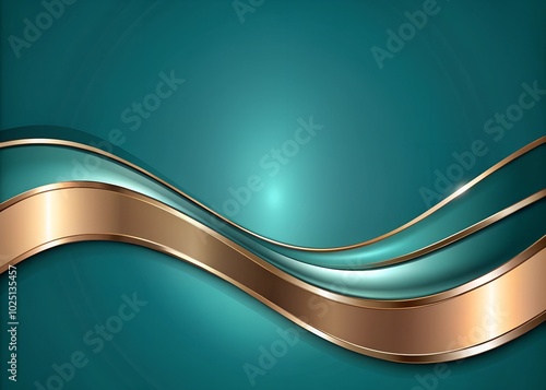 Luxurious Teal Background with Bronze Metallic Accents and Smooth Curves