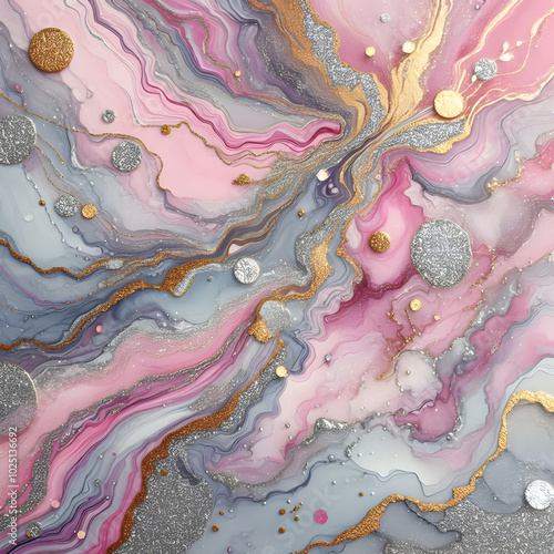 Rose Quartz Serenity | A soft, dreamy background with delicate shades of pink blending seamlessly with metallic gold streaks. ideal for feminine and romantic themes.