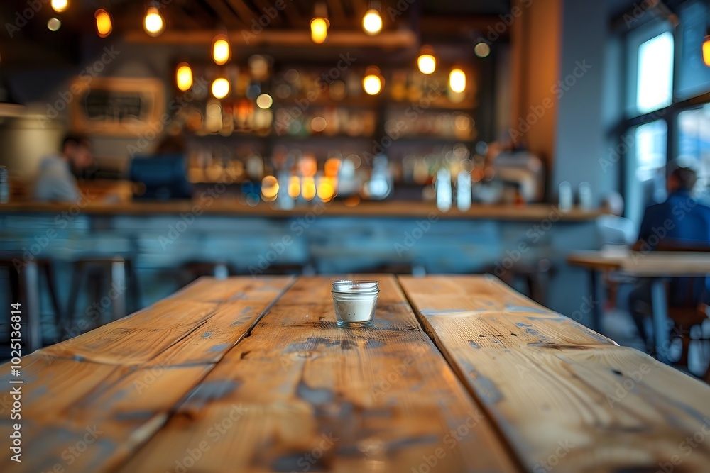 Cozy Bar Scene with Rustic Wooden Table and Soft Lighting Cozy Bar Scene with Rustic Wooden Table and Soft Lighting