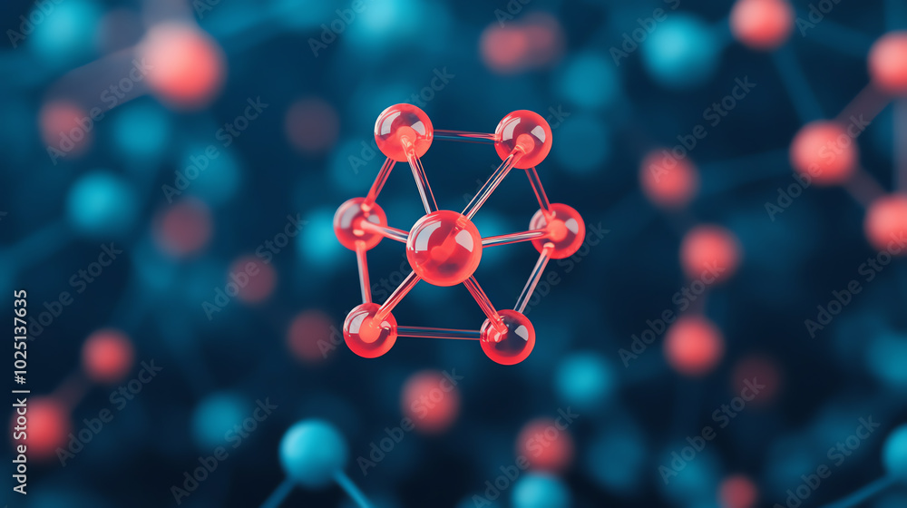 Abstract representation of a molecular structure, showcasing vibrant colors and a dynamic arrangement on a dark background. Abstract representation of a molecular structure, showcasing vibrant colors and a dynamic arrangement on a dark background.