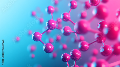 Abstract representation of molecular structures with vibrant pink and blue colors, showcasing the beauty of chemical compositions in a modern design.