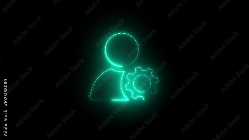 man side with gears icon animation. 4K video animation, cyan color icon on black background. man side with gears icon animation. 4K video animation, cyan color icon on black background.