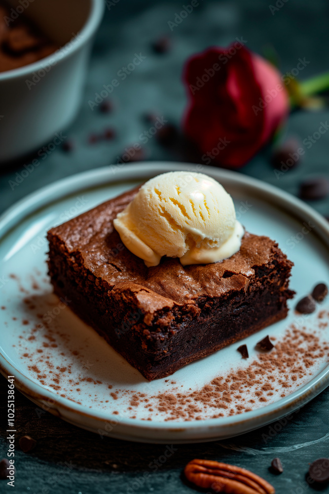 chocolate brownie served with a scoop of vanilla ice cream chocolate brownie served with a scoop of vanilla ice cream