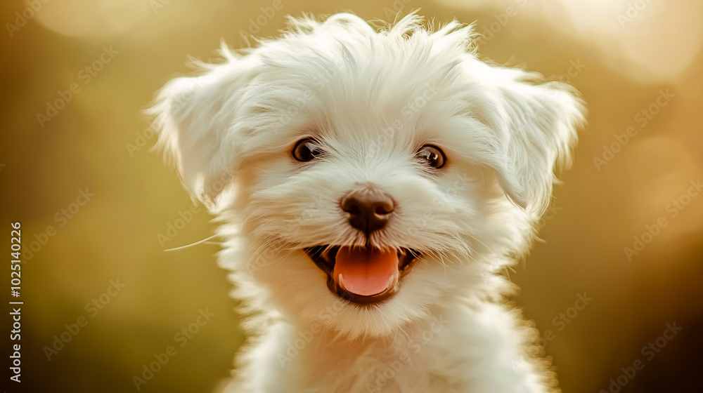 A white puppy with a big, joyful smile, capturing its playful and endearing personality. A white puppy with a big, joyful smile, capturing its playful and endearing personality.