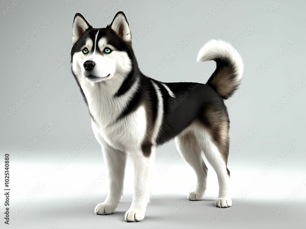 3D Illustration Art, Closeup Shot of A Siberian Husky Dog, Isolated over a Background 3D Illustration Art, Closeup Shot of A Siberian Husky Dog, Isolated over a Background