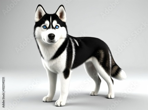 3D Illustration Art, Closeup Shot of A Siberian Husky Dog, Isolated over a Background photo