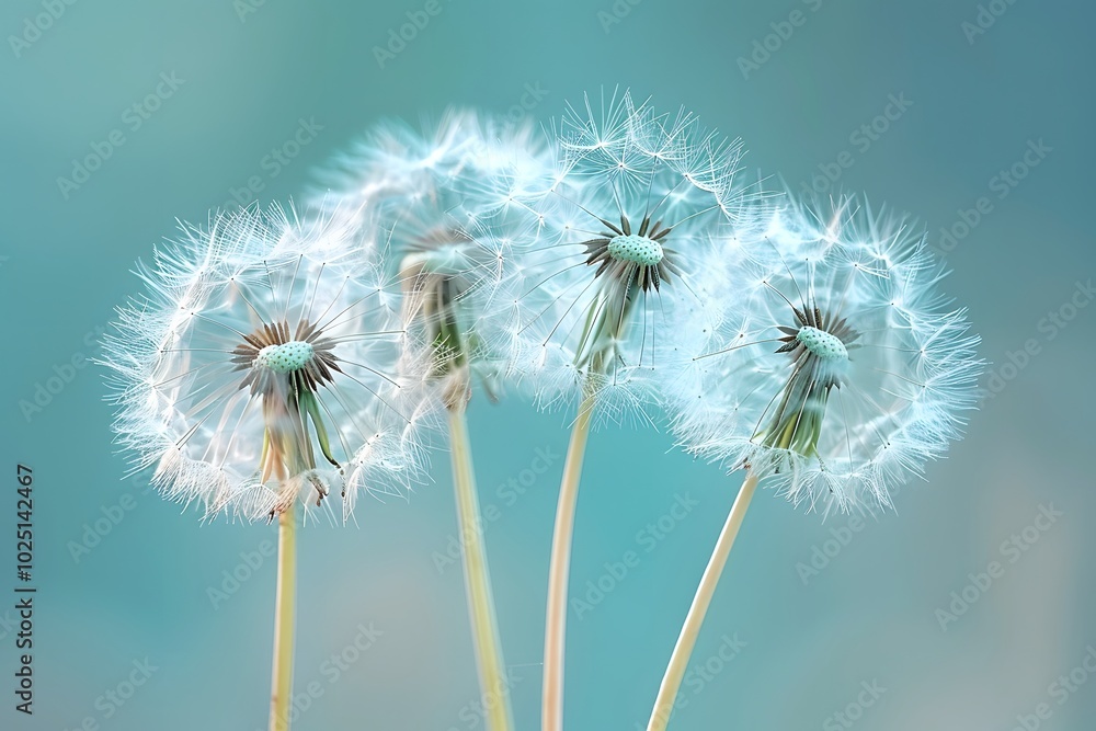 Delicate Dandelion Clusters Against a Soft Blue Background