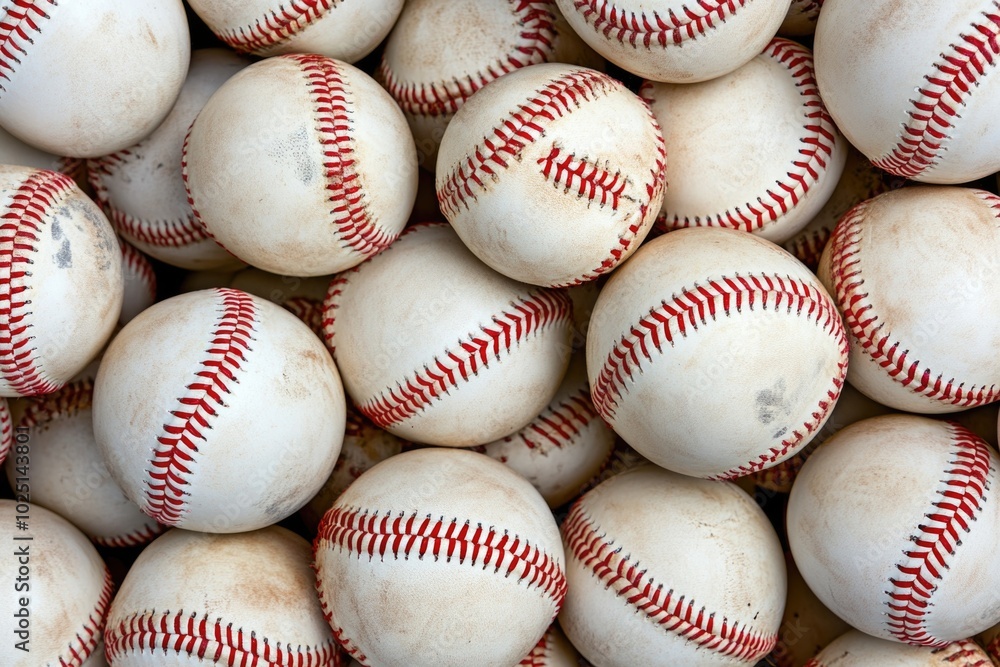 A pile of baseballs stacked on top of each other, great for sport-related concepts or creative ideas A pile of baseballs stacked on top of each other, great for sport-related concepts or creative ideas