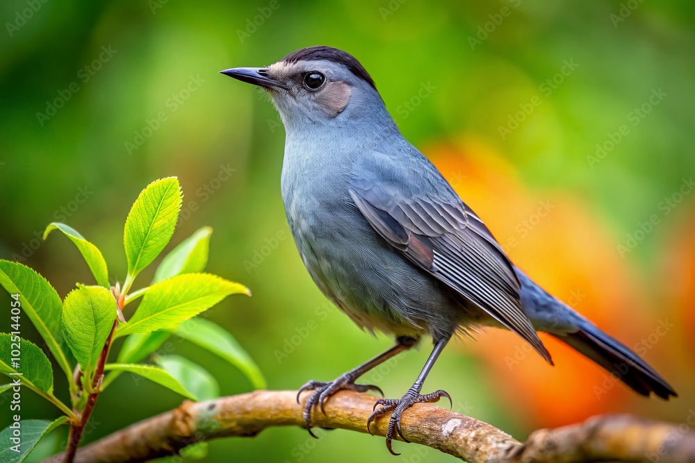 Elegant catbird perched on a branch showcasing its unique plumage in a vibrant natural setting Elegant catbird perched on a branch showcasing its unique plumage in a vibrant natural setting