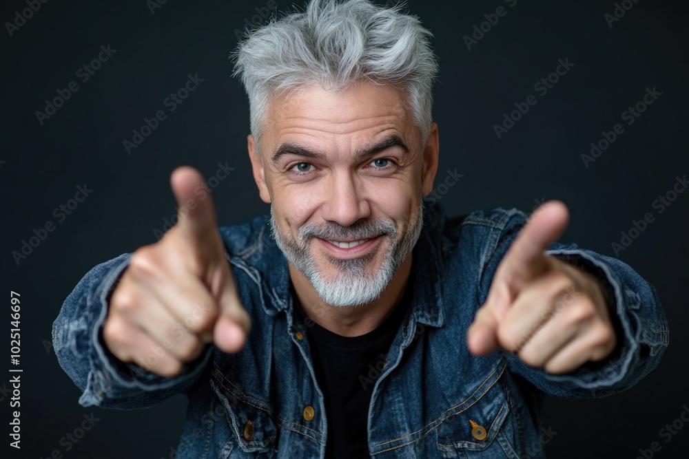 A person wearing a denim jacket and giving a thumbs up A person wearing a denim jacket and giving a thumbs up