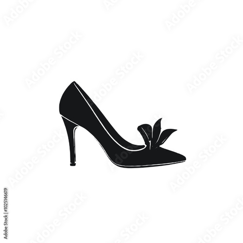 A black high-heel shoe with a pointed toe 