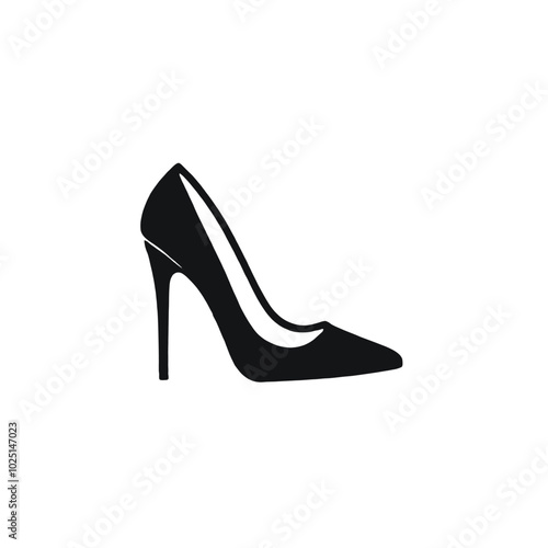 A black high-heel shoe with a pointed toe 