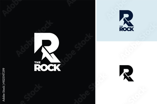 Initial Letter R Rock Rocky with Top Mountain Summit Peak word mark for Adventure Outdoor logo design