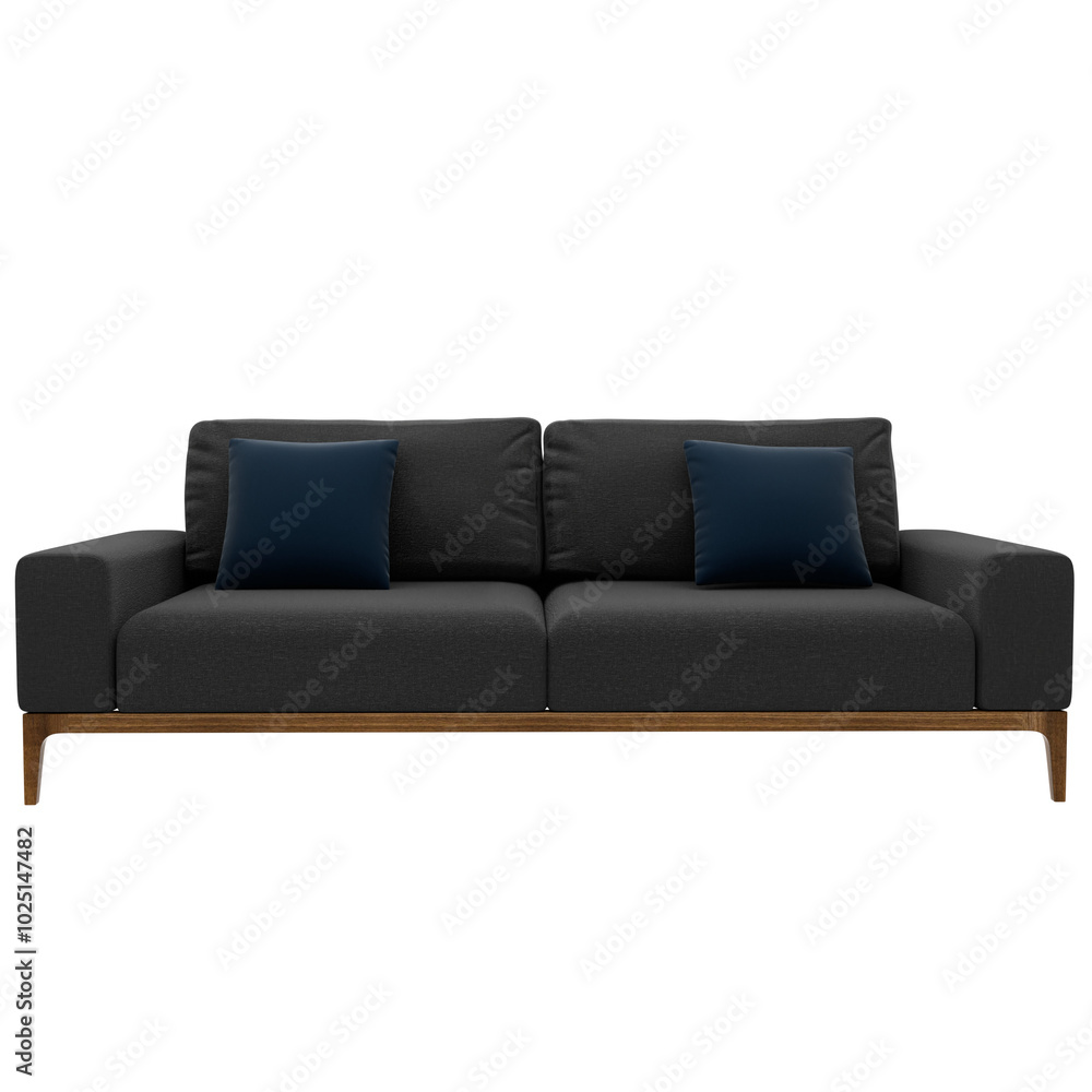 Fototapeta premium 3d render black sofa couch home decor with transparent background