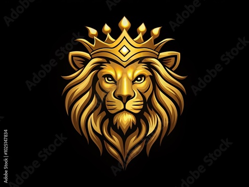 Elegant Gold Lion with Crown Logo Design for Luxury Brands and Businesses, Symbolizing Power and Authority photo