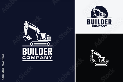 Excavation Backhoe Silhouette Heavy Land Machine for Building Construction Logo Design