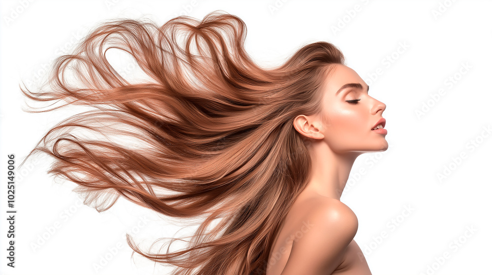 Naklejka premium Portrait of beautiful model with gorgeous hair on white background, model 
