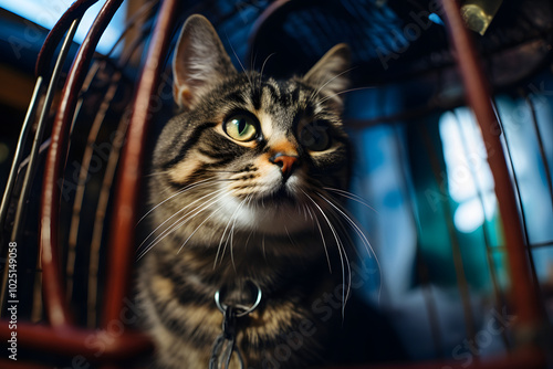 photo of a cat in a cage, cat in a cage photo photo