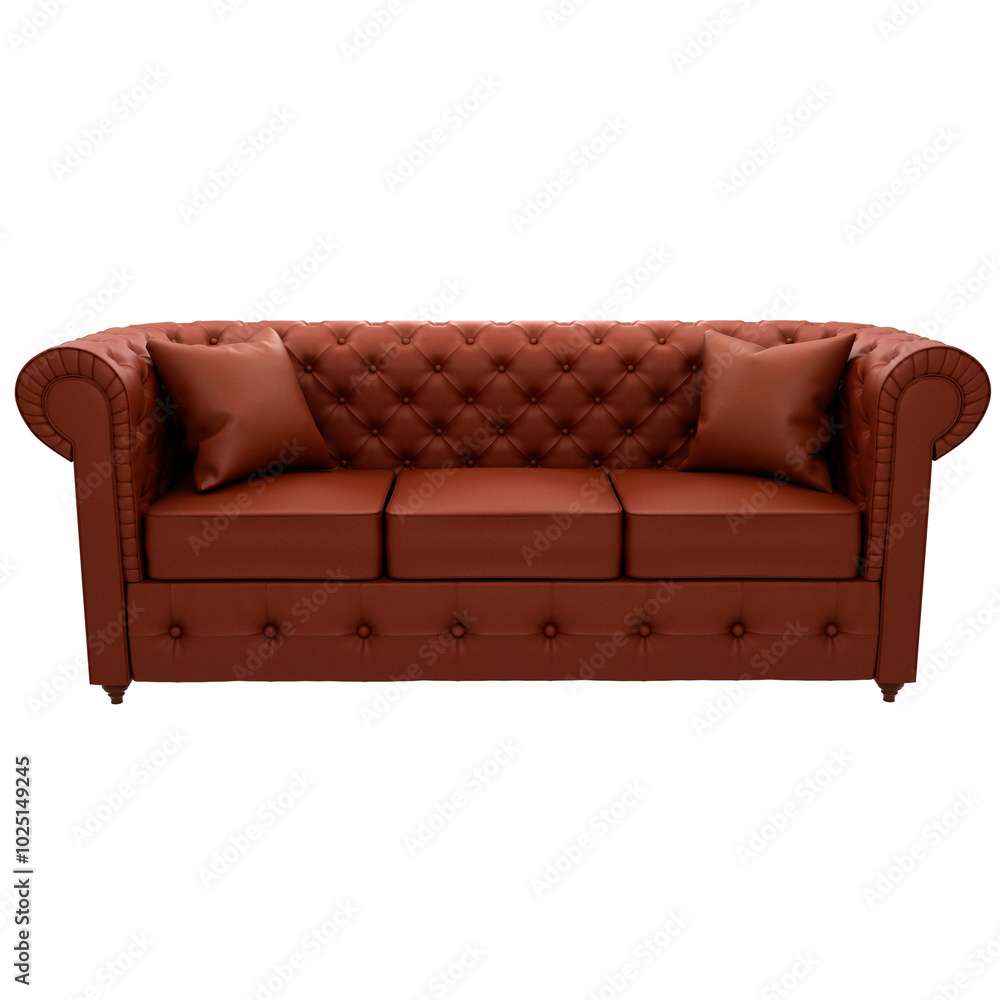 Fototapeta premium 3d render brown leather sofa couch home decor with transparent background