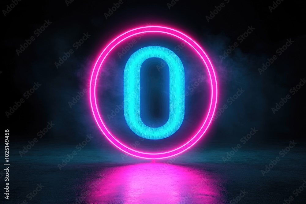 A neon circle with zero at its center, suitable for use in futuristic or sci-fi themed designs A neon circle with zero at its center, suitable for use in futuristic or sci-fi themed designs