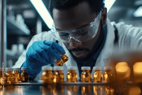 Scientist at work with gold sample