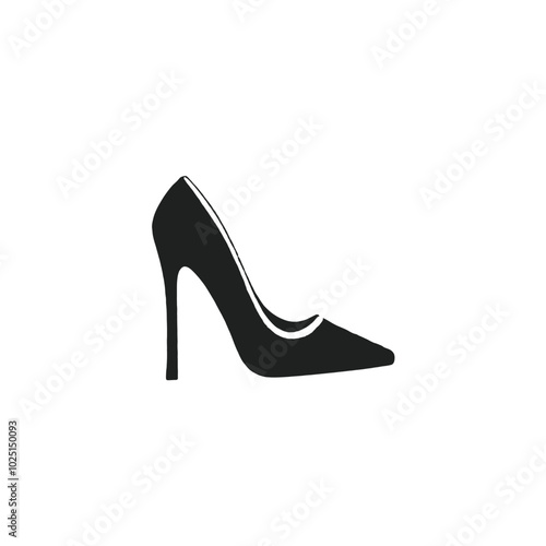 A black high-heel shoe with a pointed toe 
