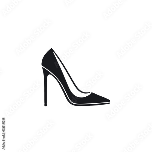 A black high-heel shoe with a pointed toe 