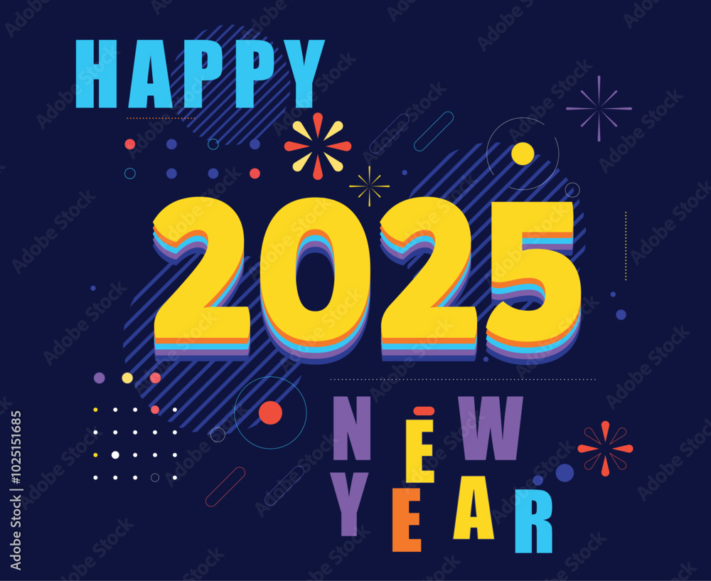 Happy New Year 2025 Design Colorful Festive Abstract Logo Symbol Vector Illustration Happy New Year 2025 Design Colorful Festive Abstract Logo Symbol Vector Illustration