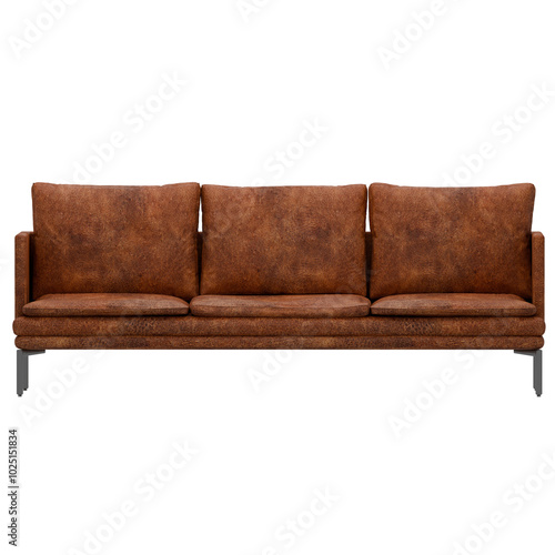 3d render brown leathersofa home decor with transparent background photo