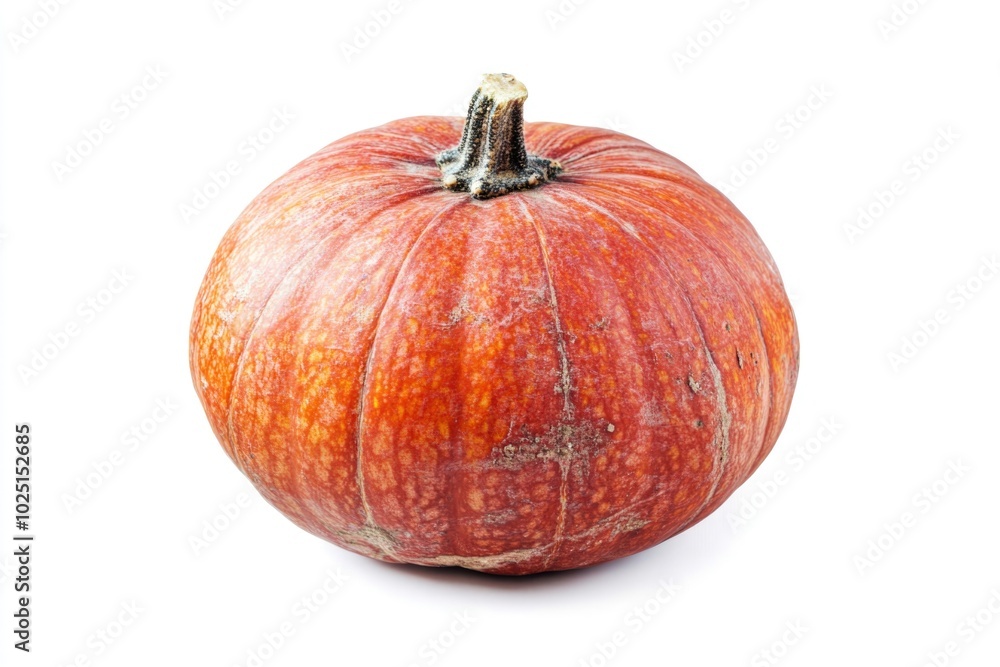 Obraz premium A small orange pumpkin sits on a white surface, perfect for fall decorations or a rustic-themed event
