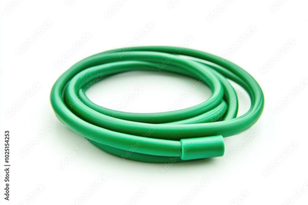 Close-up shot of a green hose lying on a white surface, great for backgrounds or textures Close-up shot of a green hose lying on a white surface, great for backgrounds or textures