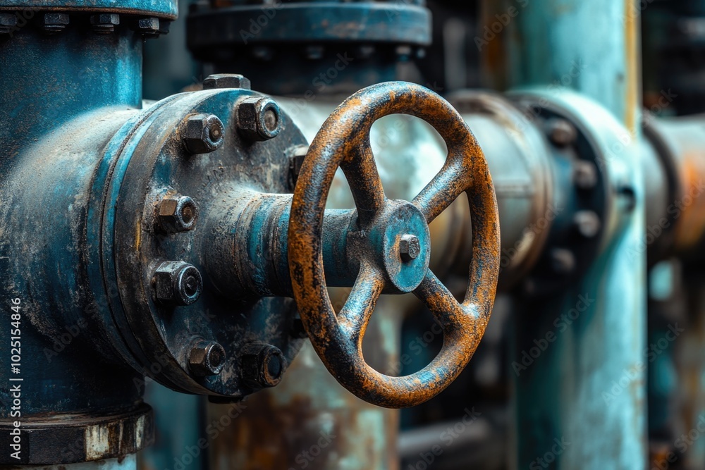 Close-up shot of a rusty pipe valve, perfect for depicting decay or neglect Close-up shot of a rusty pipe valve, perfect for depicting decay or neglect