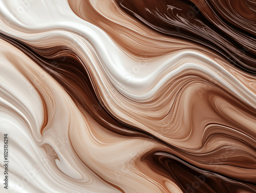 Abstract fluid waves in beige, brown, and white tones, creating a sense of movement and texture