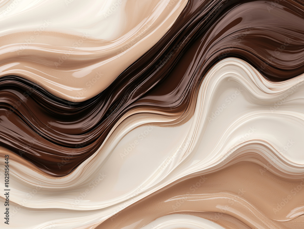 Abstract fluid waves in beige, brown, and white tones, creating a sense of movement and texture Abstract fluid waves in beige, brown, and white tones, creating a sense of movement and texture