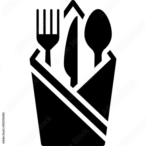 napkin wrap fork knife and spoon for meals in an eatery or restaurant solid or glyph icon