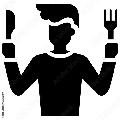 consumer man ready to eat or savor food solid or glyph icon