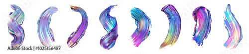 Iridescent paint brush stroke, hyperrealistic, highly detailed, isolated on transparent background, generative ai. photo