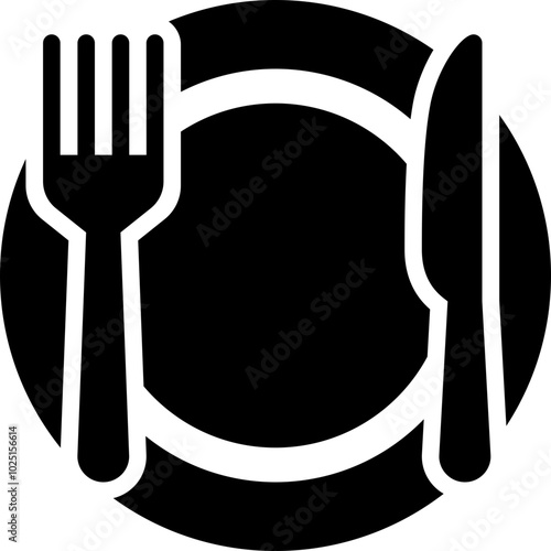 meal consisting of a plate knife and fork for dinner in the dining room solid or glyph icon