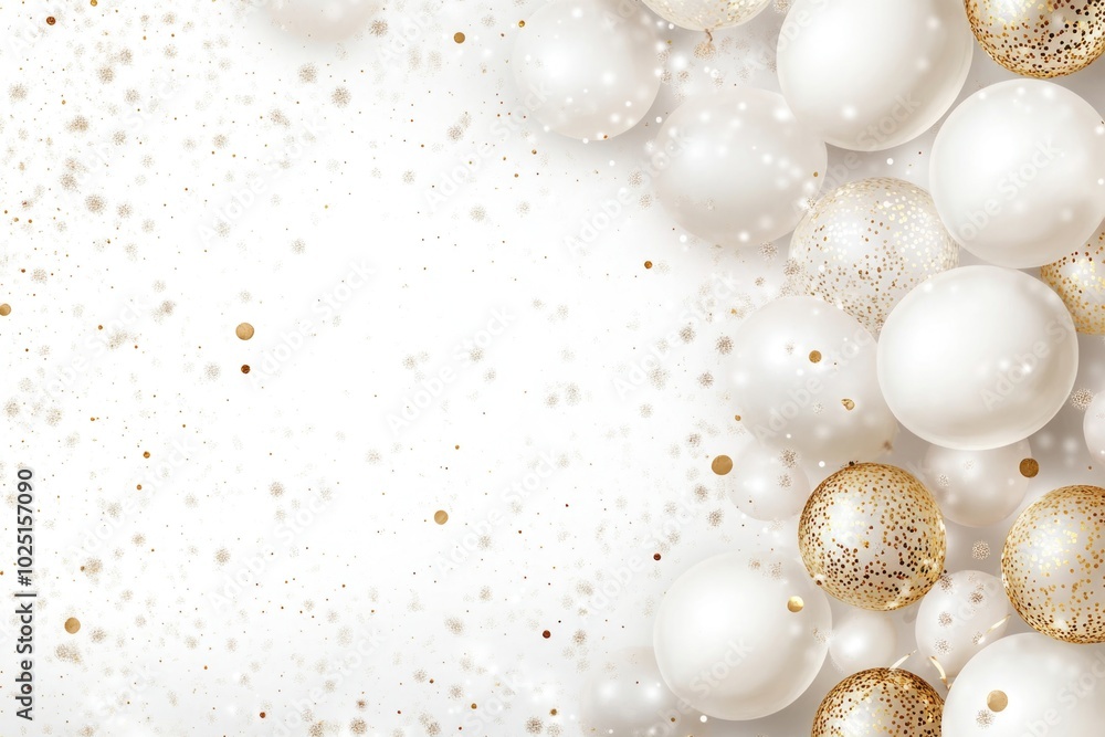 A bunch of white and gold balloons floating on a plain white background, ideal for parties or celebrations A bunch of white and gold balloons floating on a plain white background, ideal for parties or celebrations