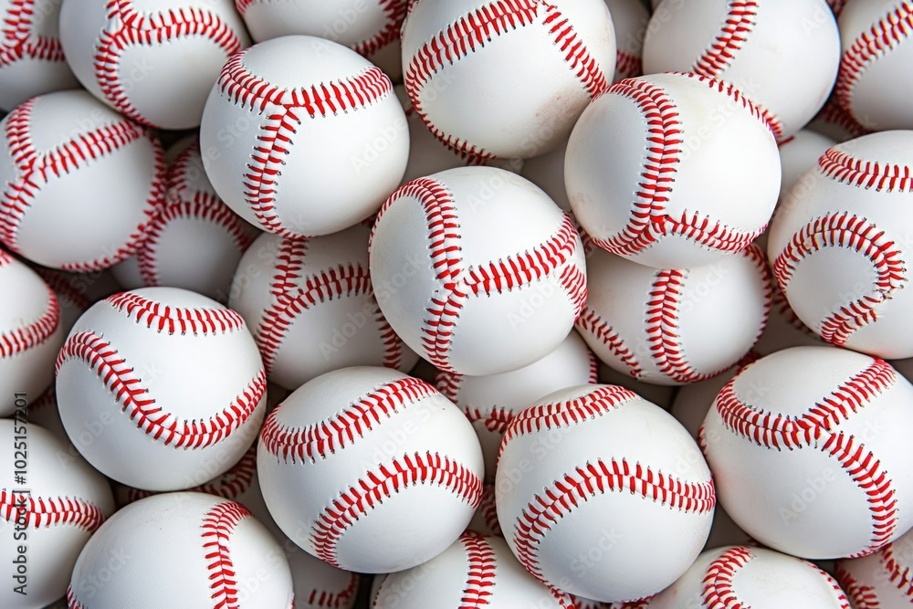 A pile of baseballs stacked on top of each other, perfect for sports and recreation themes A pile of baseballs stacked on top of each other, perfect for sports and recreation themes