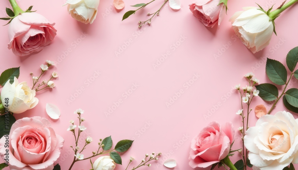 Wedding boutonnière and other stuff on Solid baby pink color background, Wedding boutonnière and other stuff on Solid baby pink color background,