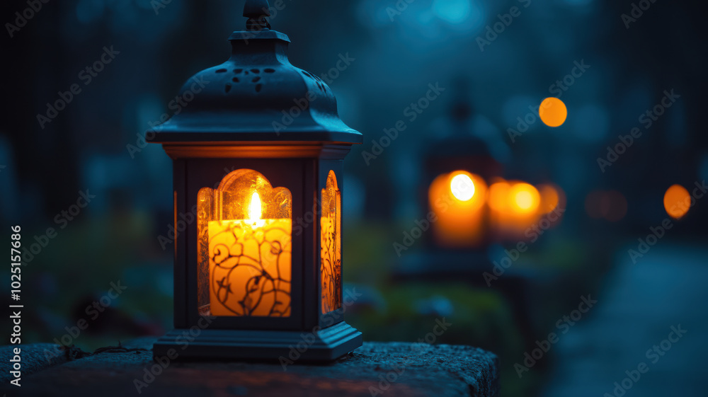 Candles in Glass Lanterns at the Cemetery