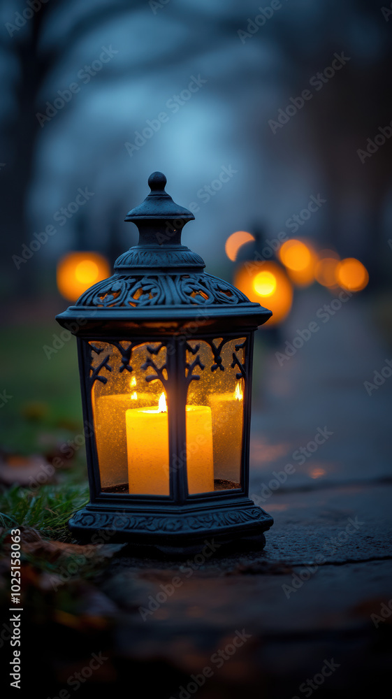 Depth of Field Shot of Candles in Cemetery Lanterns Depth of Field Shot of Candles in Cemetery Lanterns