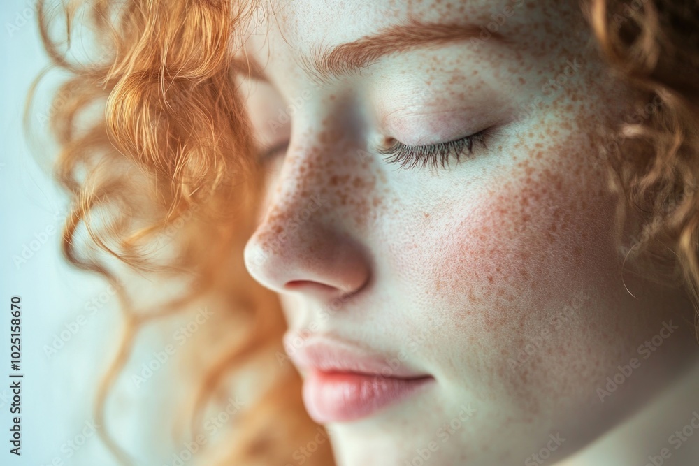 Close-up portrait of a woman with distinctive freckles on her face Close-up portrait of a woman with distinctive freckles on her face