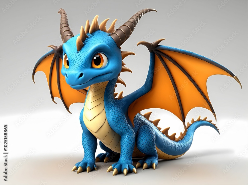 Fototapeta premium 3D Illustration Art, Closeup Shot of An Adorable Dragon, Isolated over a Background