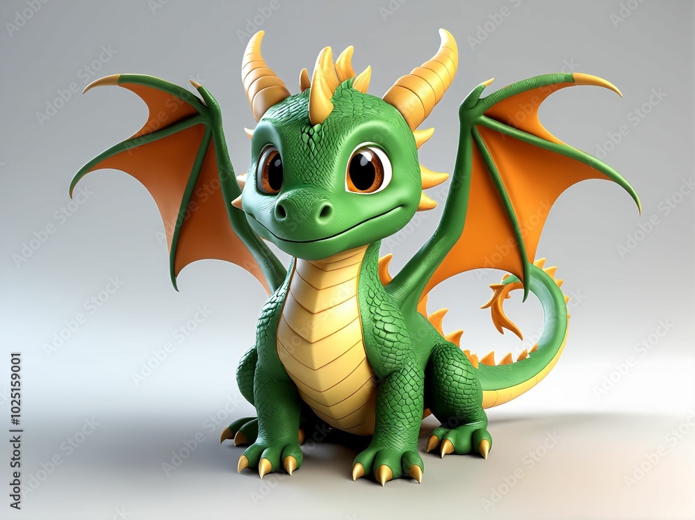 3D Illustration Art, Closeup Shot of An Adorable Dragon, Isolated over a Background 3D Illustration Art, Closeup Shot of An Adorable Dragon, Isolated over a Background
